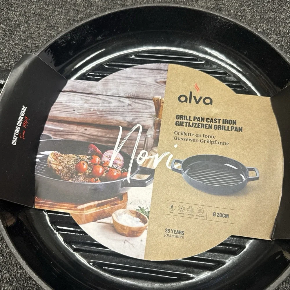 Alva Nori 11-inch Enameled Cast Iron Grill Pan, Oven and Induction Safe - New